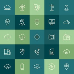 Modern Simple Set of location, cloud and networking, mobile Vector outline Icons. Contains such Icons as  blue, compass,  location, cloud and more on green background. Fully Editable. Pixel Perfect.