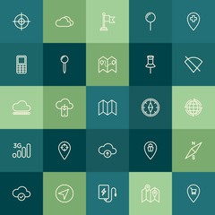 Modern Simple Set of location, cloud and networking, mobile Vector outline Icons. Contains such Icons as  south,  pin,  mobile,  north, map and more on green background. Fully Editable. Pixel Perfect.