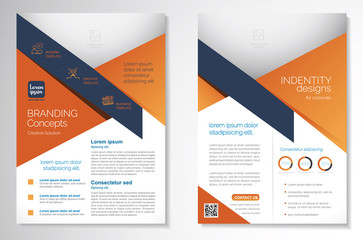 Template vector design for Brochure, AnnualReport, Magazine, Poster, Corporate Presentation, Portfolio, Flyer, infographic, layout modern with Orange color size A4, Front and back, Easy to use.