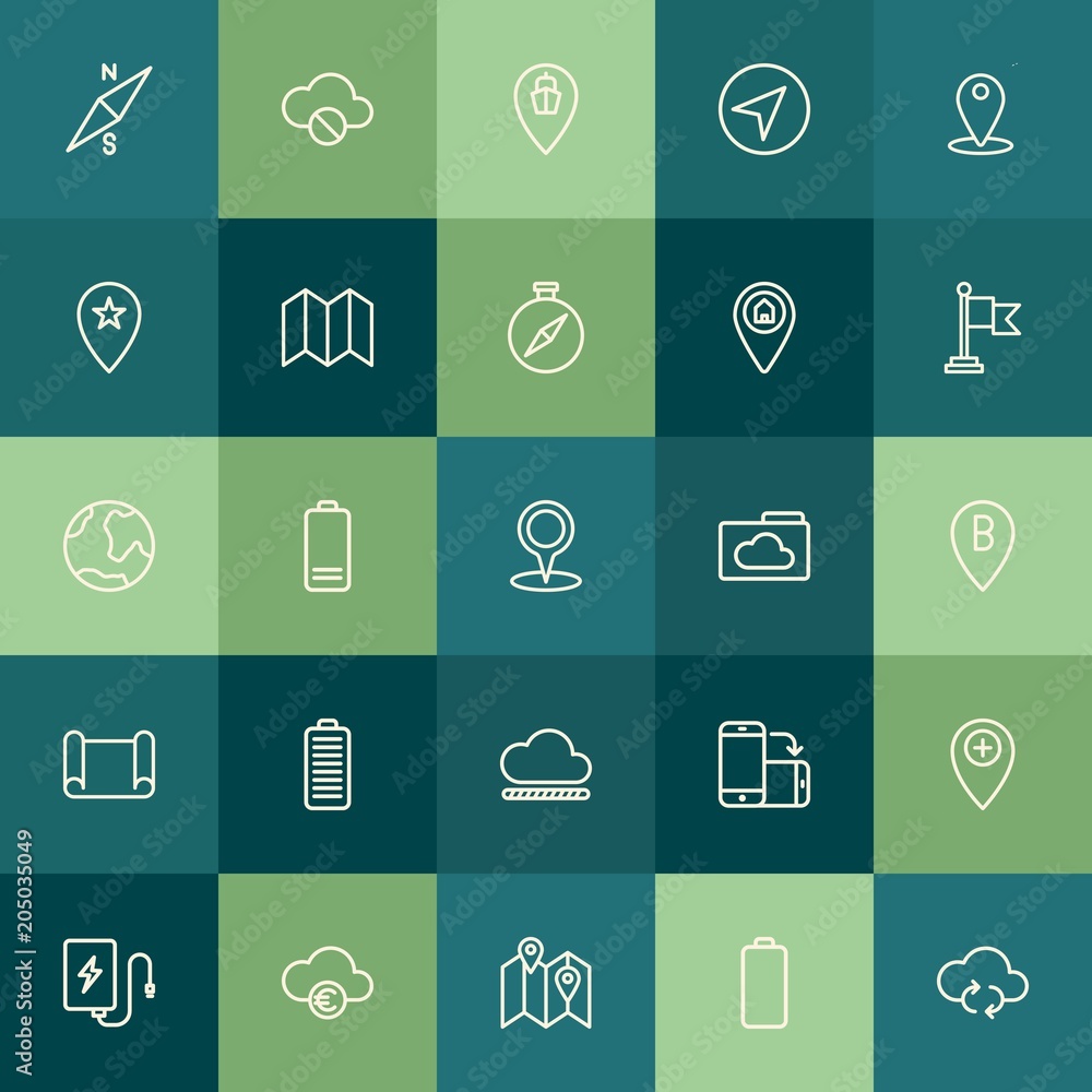 Poster modern simple set of location, cloud and networking, mobile vector outline icons. contains such icon