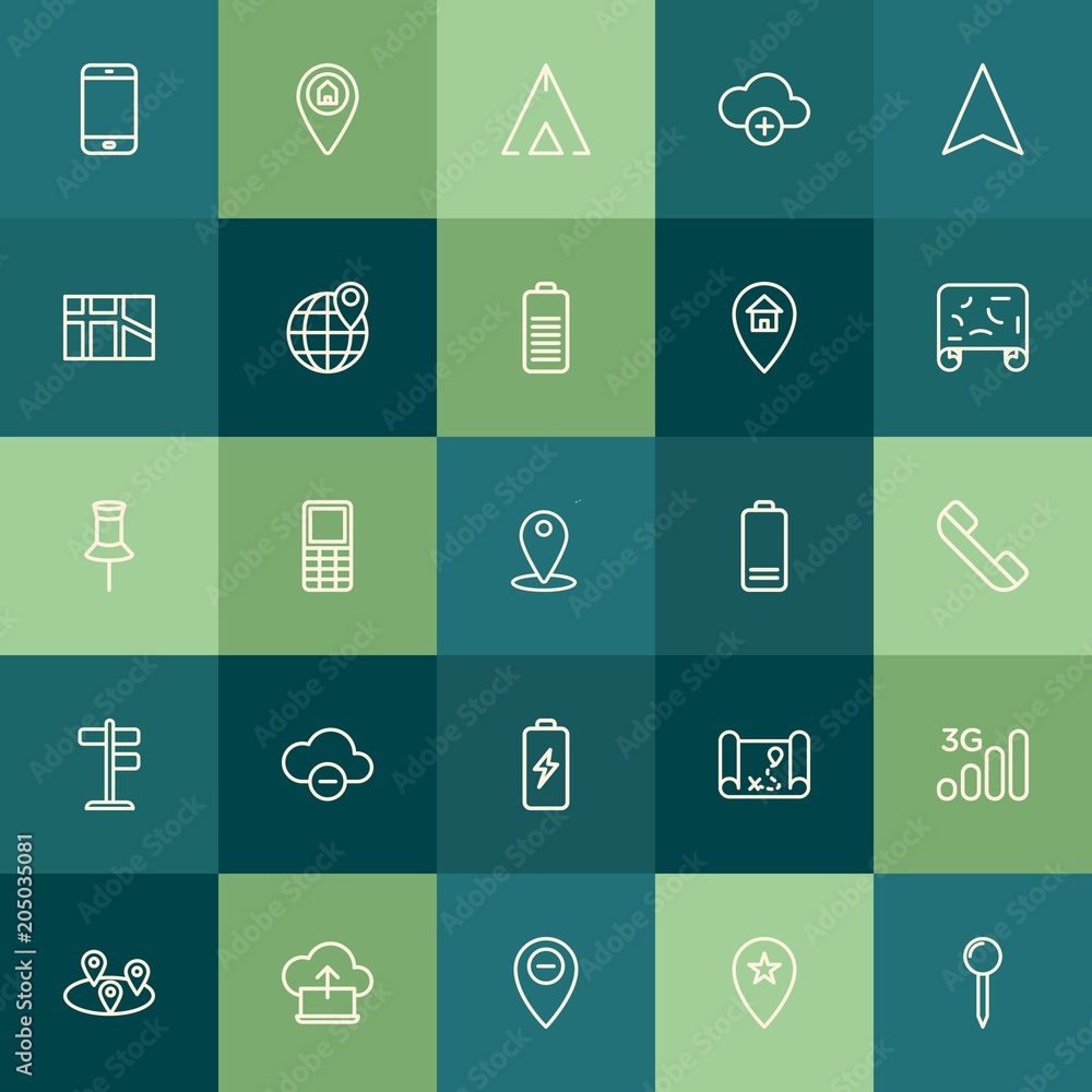 Poster modern simple set of location, cloud and networking, mobile vector outline icons. contains such icon