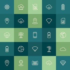Modern Simple Set of location, cloud and networking, mobile Vector outline Icons. Contains such Icons as  power,  technology,  full,  way and more on green background. Fully Editable. Pixel Perfect.
