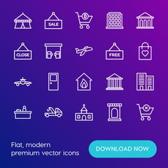 Modern Simple Set of transports, shopping, buildings Vector outline Icons. Contains such Icons as  business,  religion,  modern,  old and more on gradient background. Fully Editable. Pixel Perfect.