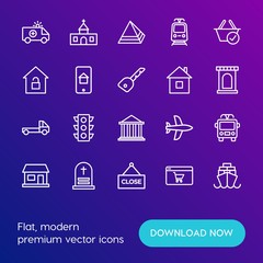 Modern Simple Set of transports, shopping, buildings Vector outline Icons. Contains such Icons as  old,  light,  real,  egypt,  cemetery and more on gradient background. Fully Editable. Pixel Perfect.