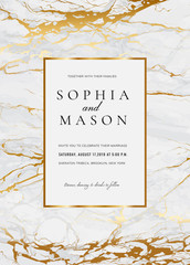 Luxury wedding invitation cards with gold marble texture and geometric pattern vector design template

