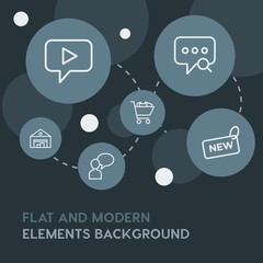 chat and messenger, shopping outline vector icons and elements background with circle bubbles networks.Multipurpose use on websites, presentations, brochures and more