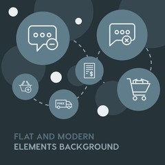 chat and messenger, shopping outline vector icons and elements background with circle bubbles networks.Multipurpose use on websites, presentations, brochures and more