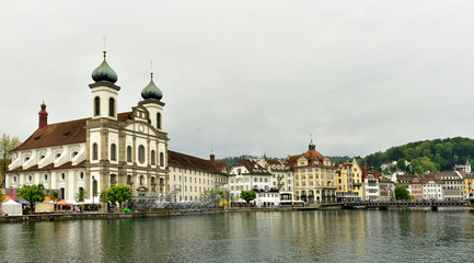Historical sights of Switzerland. Quay of the city of Lucerne.