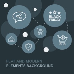 chat and messenger, shopping outline vector icons and elements background with circle bubbles networks.Multipurpose use on websites, presentations, brochures and more