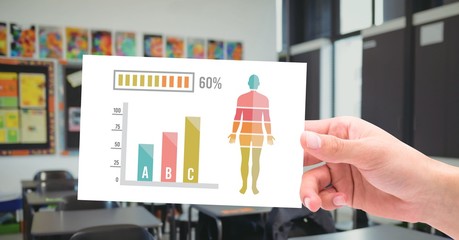 Human Body Chart statistics and hand holding education card in