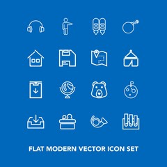 Modern, simple vector icon set on blue background with animal, grizzly, download, pointing, web, conference, falling, map, bear, jazz, musical, astronaut, public, medical, people, bomb, nature,  icons