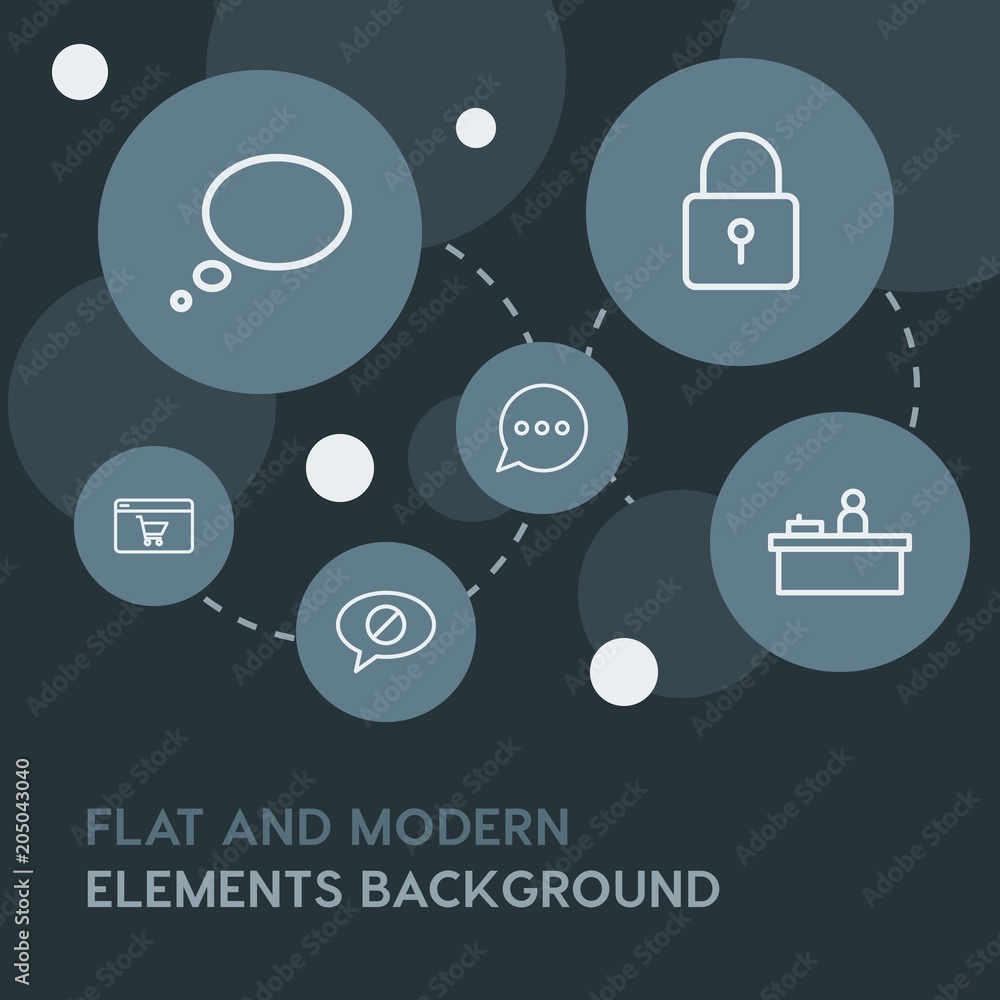 Poster chat and messenger, shopping outline vector icons and elements background with circle bubbles networ