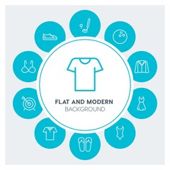 clothes, sports, beauty and cosmetics Infographic Circle outline Icons Set. Contains such Icons as  business,  website,  elements,  background,  pattern, jacket and more. Fully Editable. Pixel Perfect