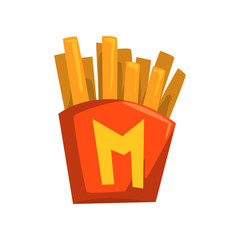 French fries in paper red box vector Illustration on a white background