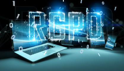 Digital GDPR interface over tech devices 3D rendering