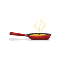 Fried potatoes with spices in a frying pan vector Illustration on a white background