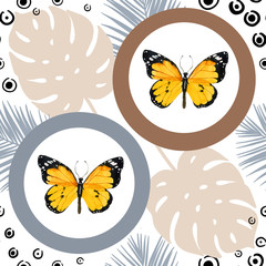 Watercolor butterfly seamless pattern on white background