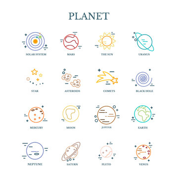Planets Solar System in linear style.