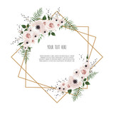 Card with flowers and geometrical frame. Floral poster.