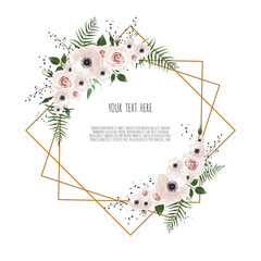 Card with flowers and geometrical frame. Floral poster.