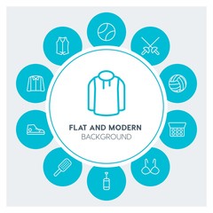 clothes, sports, beauty and cosmetics Infographic Circle outline Icons Set. Contains such Icons as  business,  website,  elements,  background,  pattern,  sport and more. Fully Editable. Pixel Perfect