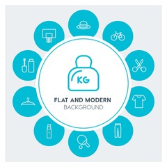 clothes, sports, beauty and cosmetics Infographic Circle outline Icons Set. Contains such Icons as  business,  website,  elements,  background,  pattern,  table and more. Fully Editable. Pixel Perfect