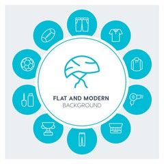 clothes, sports, beauty and cosmetics Infographic Circle outline Icons Set. Contains such Icons as  business,  website,  elements,  background,  pattern,  pants and more. Fully Editable. Pixel Perfect