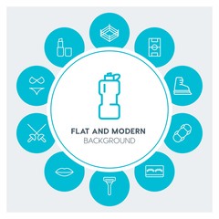 clothes, sports, beauty and cosmetics Infographic Circle outline Icons Set. Contains such Icons as  business,  website,  elements,  background,  pattern, summer and more. Fully Editable. Pixel Perfect