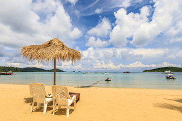 Umbrella and chair on the tropical beach in  Koh Mak island, Trat province,Thailand