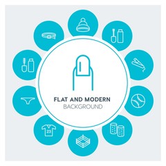 clothes, sports, beauty and cosmetics Infographic Circle outline Icons Set. Contains such Icons as  business,  website,  elements,  background,  pattern,  care and more. Fully Editable. Pixel Perfect