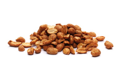 Spicy hot peanuts pile isolated on white background