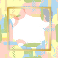 Background with doodle circles randomly distributed and golden frame, vector