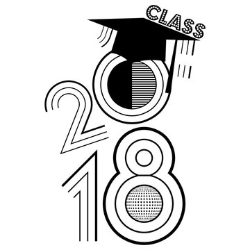 Simple retro style illustration of Class of 2018 in black on an isolated white background
