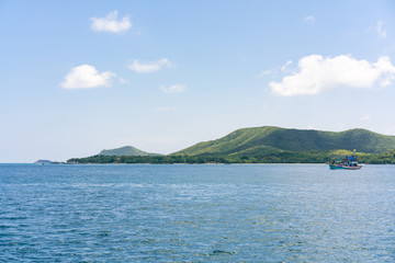Fototapeta premium Sea view beautiful background with horizon blue sky