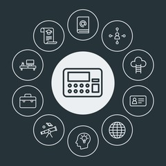 business, education Infographic Circle outline Icons Set. Contains such Icons as  background,  book,  id,  world,  manager,  education,  finance,  concept,  sky and more. Fully Editable. Pixel Perfect