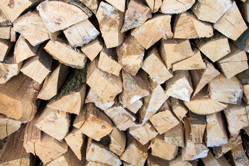 Texture of the firewood. Stacked woodpile.