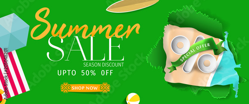 Summer Sale Banner Background Vector Top View Summer Background
