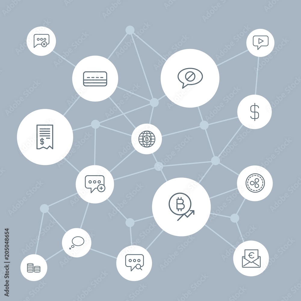 Poster abstract background with polygonal connected lines and money, chat and messenger outline icons. can 
