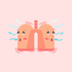 Breathing lungs character, conceptual vector illustration. Respiratory system inspiration and expiration process.