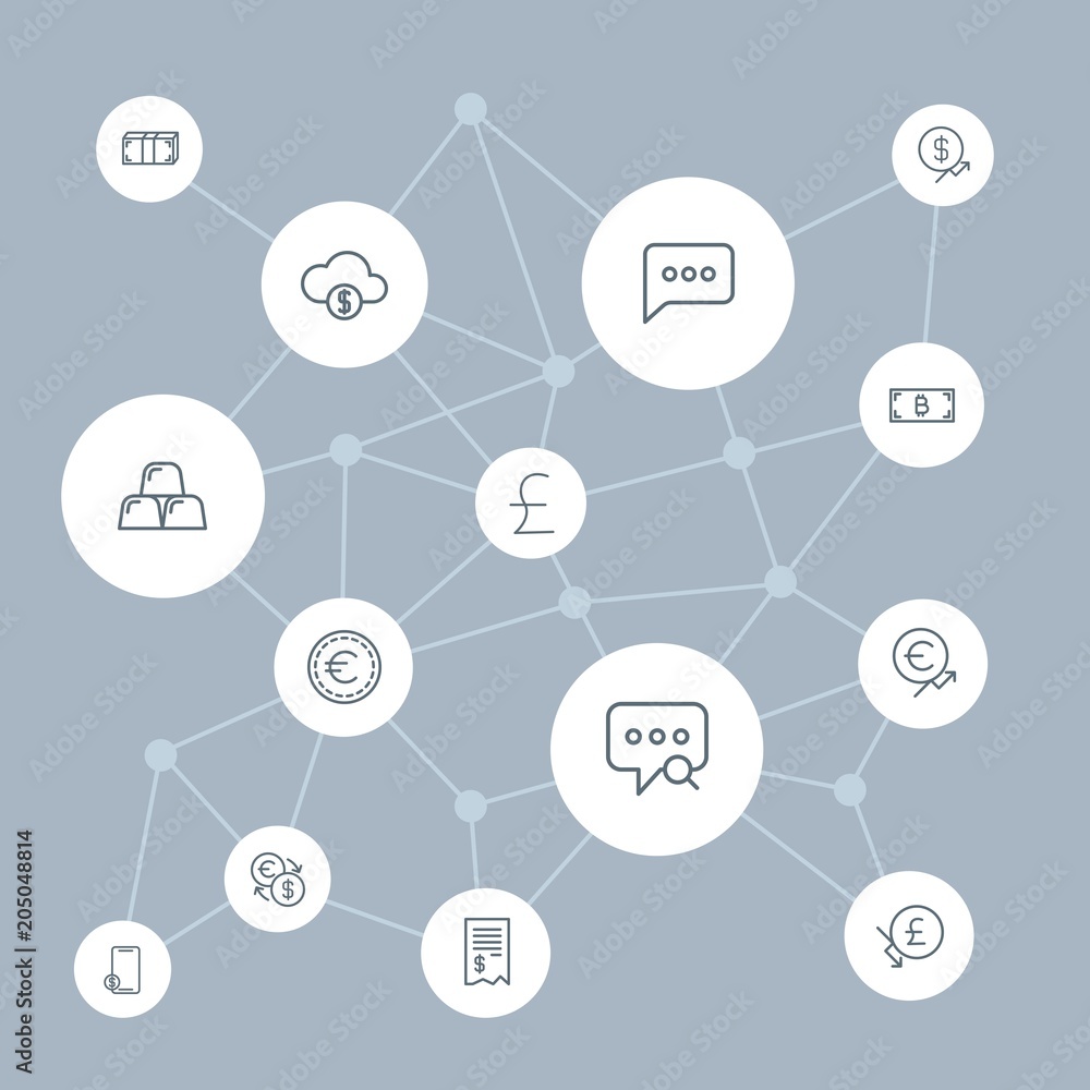 Poster Abstract background with polygonal connected lines and money, chat and messenger outline icons. Can be use for websites, mobile apps, presentations and other design works
