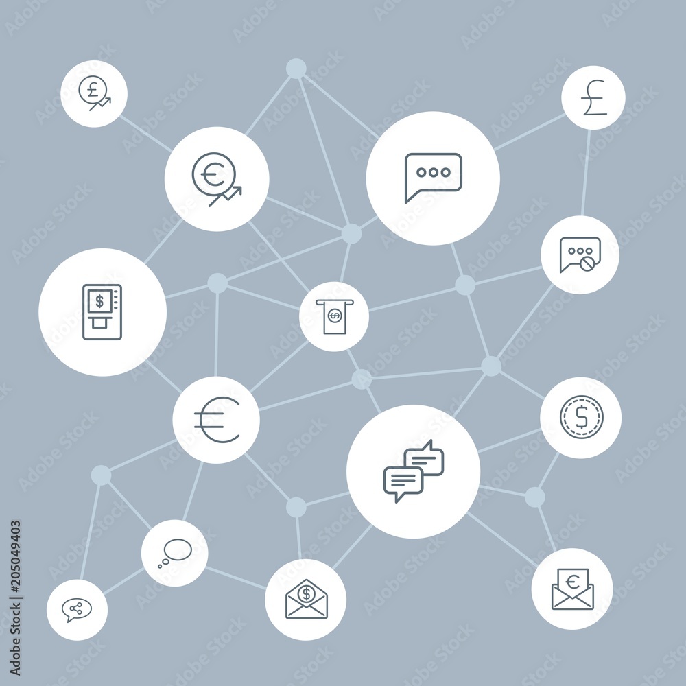 Aufkleber abstract background with polygonal connected lines and money, chat and messenger outline icons. can 