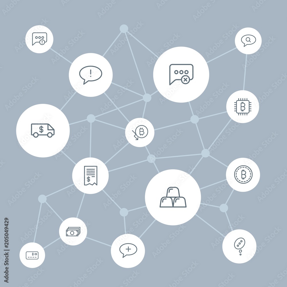 Poster abstract background with polygonal connected lines and money, chat and messenger outline icons. can 