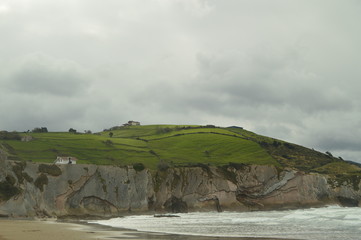 Beach With Rocks Composed Of Fossil Records With Formations Of The Flysch Type Of The Paleocene...