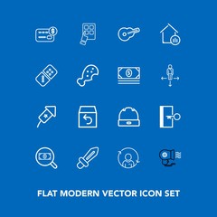 Modern, simple vector icon set on blue background with refresh, concept, background, internet, hair, exit, technology, blade, white, holiday, modern, quality, search, sign, profile, balance, cap icons