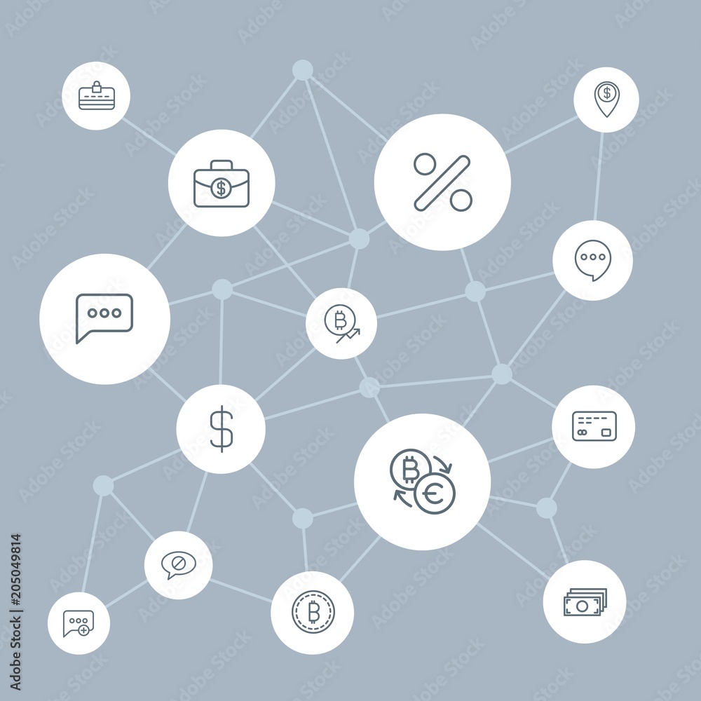 Aufkleber abstract background with polygonal connected lines and money, chat and messenger outline icons. can 