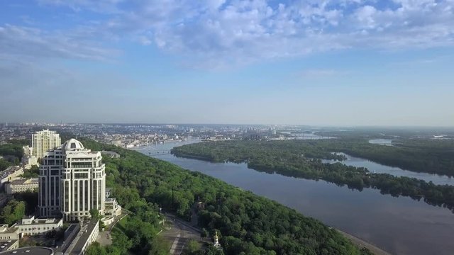 Aerial top view of Kyiv and Dnieper river