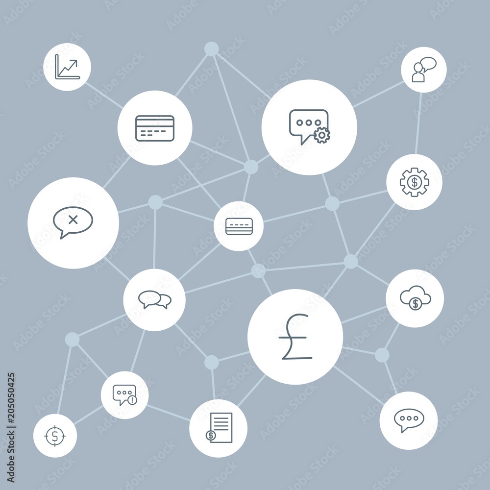 Aufkleber abstract background with polygonal connected lines and money, chat and messenger outline icons. can 