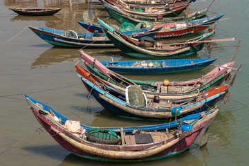 Obraz premium Traditional fishing boats in a fishing village, Vietnam