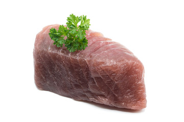 Thunfischsteak Thunfisch Thunfischfilet isoliert freigestellt auf weißen Hintergrund, Freisteller