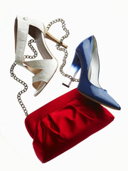 Women's set of fashion accessories: shoes and handbag.